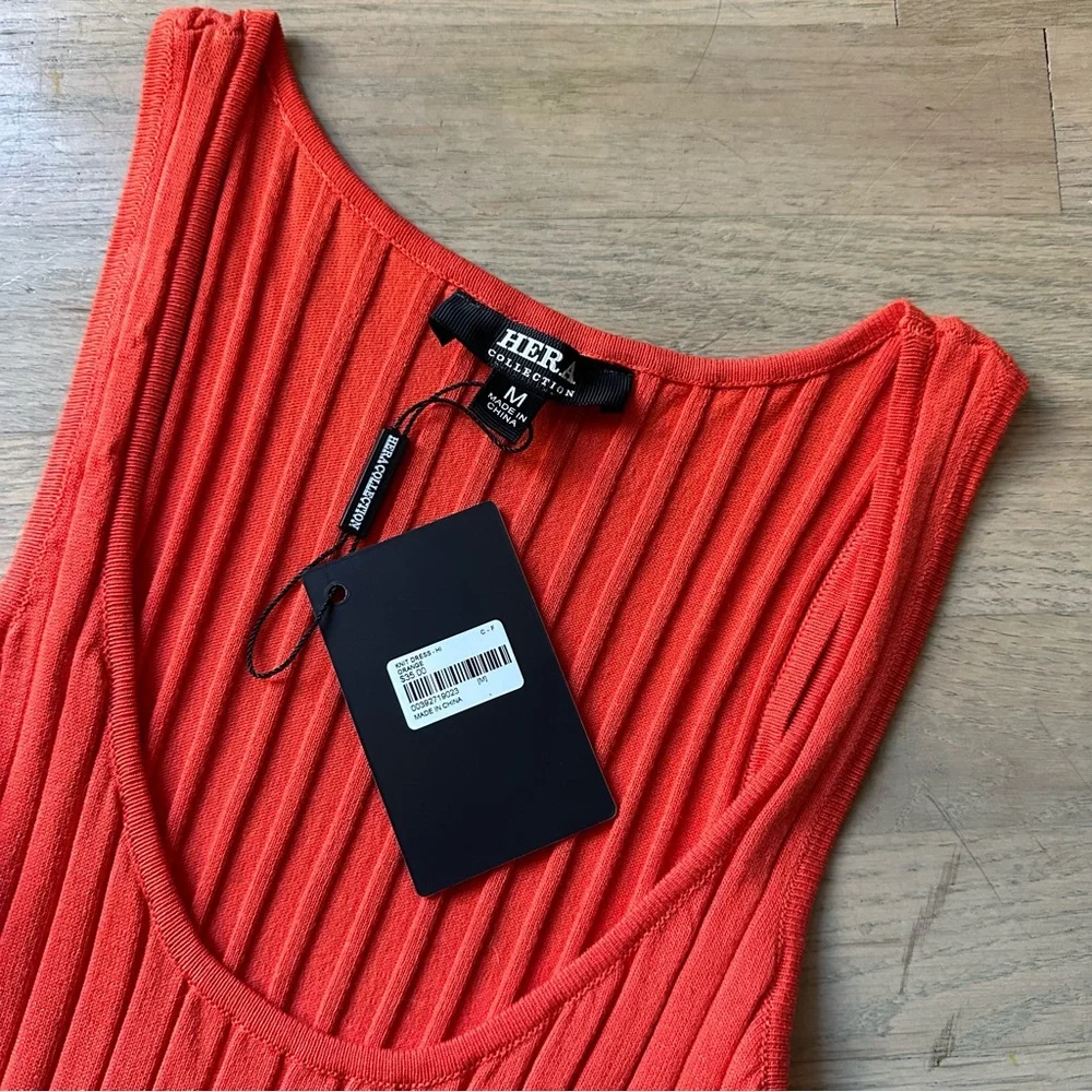 Hera Collection Ribbed Stretch Knit Belted Dress - Medium - Orange - NWT - Picture 5 of 6